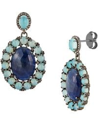 Banji Jewelry - Rhodium Plated Sterling, Sapphire, Aqua Chalcedony & Diamond Drop Earrings - Lyst