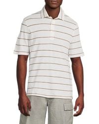 Brunello Cucinelli - Striped Linen-Cotton Polo Shirt - Lyst