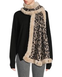 La Fiorentina - Wool & Faux Fur Leopard Print Scarf - Lyst