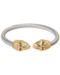 Eye Candy LA - Double Head Goldtone & Silvertone Titanium Skull Cuff Bracelet - Lyst