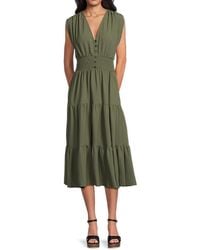 Calvin Klein - Tiered Button-front Crinkled Midi-dress - Lyst