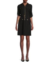 Sharagano - Belted Zip Front Mini Dress - Lyst