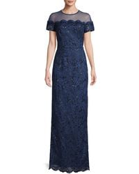 js collection embroidered overlay illusion lace evening dress