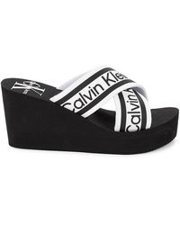 Calvin Klein Logo-strap Wedge Sandals - Black