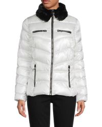 Karl Lagerfeld Faux Fur Collar Puffer Jacket - White