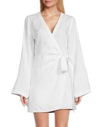 Saks Fifth Avenue - Solid 100% Linen Wrap Minidress - Lyst