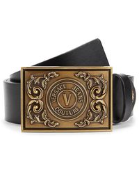 Versace - Plaque Buckle Logo Leather Belt - Lyst