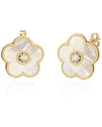 Gabi Rielle - 14K Vermeil, Mother Of Pearl & Cubic Zirconia Flower Stud Earrings - Lyst