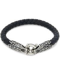 Saks Fifth Avenue Stainless Steel & Leather Dragon Bracelet - Black