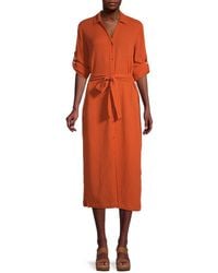Calvin Klein Cotton Midi Shirt Dress - Orange