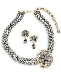Heidi Daus Floral Faux Pearl Necklace & Earring Set - Metallic