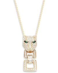 Effy 14k Yellow Gold, Emerald & Diamond Panther Pendant Necklace - Green