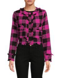 Wdny - Checked Button Cropped Jacket - Lyst