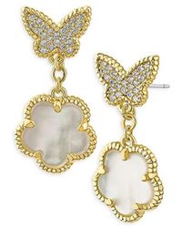CZ by Kenneth Jay Lane - Look Of Real 14k Goldplated, Mother Of Pearl & Cubic Zirconia Butterfly Clover Earrings - Lyst