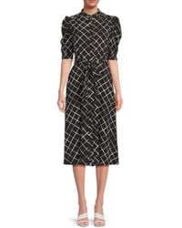 DKNY - Printed Button-Front Puff-Sleeve Midi-Dress - Lyst