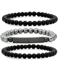 Anthony Jacobs - 3-piece Hematite & Black Ip Stainless Steel Beaded Bracelet Set - Lyst