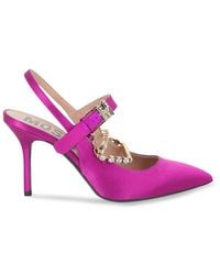 Love Moschino - 100Mm Metal Chain Rhinestone-Embellished Slingback Pumps - Lyst