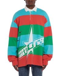 Members of The Rage - Striped Cotton Distressed Long-Sleeve Polo Shirt - Lyst