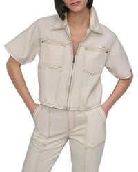 DKNY - Cropped Denim Zip-Front Shirt - Lyst