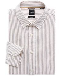 BOSS - Striped Linen Blend Dress Shirt - Lyst