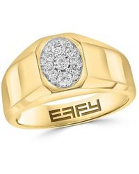 Effy - Two Tone 14k Gold & 0.26 Tcw Diamond Signet Ring - Lyst
