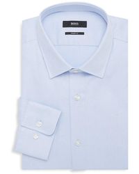 BOSS by HUGO BOSS Cotton Slim-fit Performance Dress Shirt in Blue for Men Mens Clothing Shirts Formal shirts 