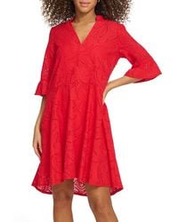 Kensie - Schiffli Cotton A-Line Minidress - Lyst