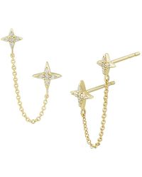 Saks Fifth Avenue - Saks Fifth Avenue 14k Yellow Gold & 0.10 Tcw Diamond Chain Double Piercing Earrings - Lyst
