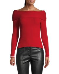 MILLY Off-the-shoulder Ribbed Top - Red