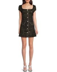 Lea & Viola - Tweed Button Minidress - Lyst
