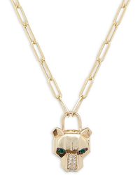 Effy - 14k Yellow Gold, Emerald & Diamond Panther Pendant Necklace - Lyst