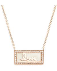 Sydney Evan - 14k Rose Gold & 0.13 Tcw Diamond Love Script Enamel Bar Pendant Necklace - Lyst