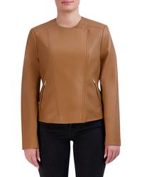 Cole Haan - Collarless Leather Jacket - Lyst