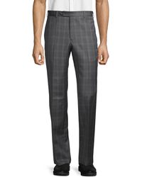 Zanella Tonal Plaid Wool Trousers - Gray
