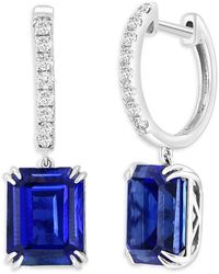 Effy - 14k White Gold, Lab Grown Sapphire & Lab Grown Diamond Huggie Drop Earrings - Lyst