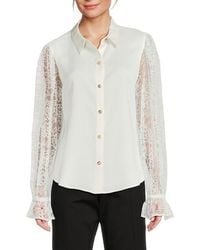 Karl Lagerfeld - Lace-Sleeve Button-Front Top - Lyst