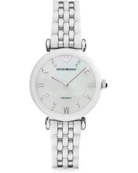Emporio Armani - 32mm Two Tone Creamic & Stainless Steel Crystal Bracelet Watch - Lyst