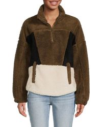 SAGE Collective - Arise Faux Shearling Colorblock Quarter Zip Pullover - Lyst