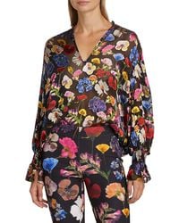 Alice + Olivia - Onica Sheer Floral Blouse - Lyst
