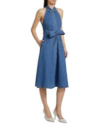 Alice + Olivia - Chassidy Chambray Halterneck Midi-Shirtdress - Lyst