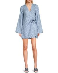 Saks Fifth Avenue - Gingham 100% Linen Wrap Minidress - Lyst