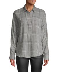 Vince Bar Plaid Popover Shirt - Gray