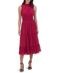Vince Camuto - Chiffon Smocked-Waist Midi-Dress - Lyst