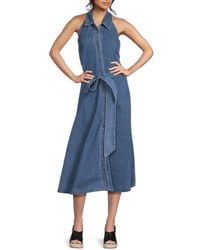 Alice + Olivia - Chassidy Chambray Halter Midi-Dress - Lyst
