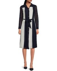 Tahari - Striped Lace Midi Shirtdress - Lyst