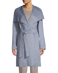 t tahari wool blend belted wrap coat pale blue