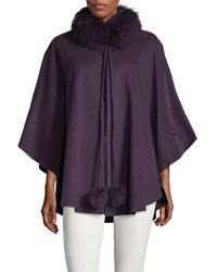 Belle Fare Fox Fur-trim Cashmere Cape - Blue