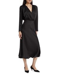 Toccin - Rebecca Satin Long-Sleeve Midi-Dress - Lyst