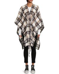 Central Park West - Plaid Wool Blend Belted Poncho - Lyst