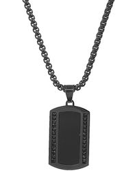 Anthony Jacobs - Black Ip Stainless Steel & Simulated Diamond Dog Tag Pendant Necklace - Lyst